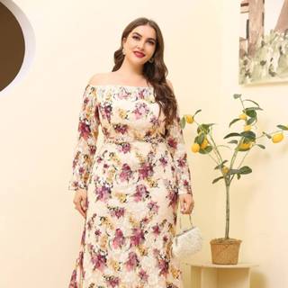 👉 Jurk polyester veel kleurig Betoverend Bloemen Grote maat Geribd