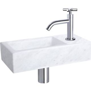 👉 Fonteinset chroom marmer rechthoekig hangend helios wit Differnz met kruisgreep kraan 8712793558171