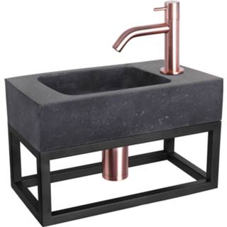 👉 Fonteinset zwart rood koper natuursteen rechthoekig hangend force mat Differnz bombai black met handdoekrek en gebogen kraan 8712793558300