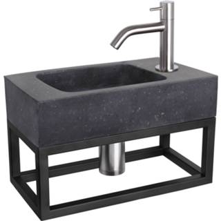 👉 Fonteinset zwart chroom mat natuursteen rechthoekig hangend force Differnz bombai black met handdoekrek en gebogen kraan 8712793558256