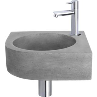 👉 Fonteinset grijs chroom beton rechthoekig hangend cleo betongrijs Differnz donkergrijs met rechte kraan 8712793558034
