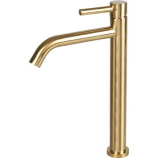 Wastafelmengkraan goud messing mengkraan zonder waste mix opbouw hendel keramisch standaard perlator Differnz Hoog Gebogen 8712793564882