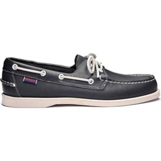 👉 Mand male grijs mannen Sebago Dockside Sejlersko glat skind Navy