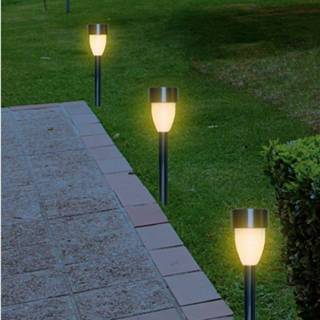 👉 Steker RVS One Size zilver 3x Buiten/tuin LED stekers Nova solar verlichting 26 cm - Tuinverlichting Tuinlampen Solarlampen op zonne-energie 8720147513356