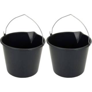 👉 2x Stevige zwarte huishoud emmer 12 liter met tuit - Huishoudelijke producten - Huishoudemmers/klusemmers/bouwemmers/schoonmaakemmers