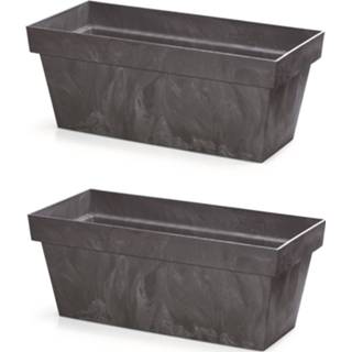 👉 Plantenbak antraciet kunststof One Size grijs 2x betonlook plantenbak/bloembak 60 cm - Tuin decoraties 8720276934183