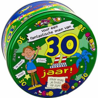 👉 Snoeptrommel One Size groen mannen 30 jaar snoeptrommel/voorraadtrommel voor man 14 x 7,5 cm - 30e verjaardag cadeau / versiering 8720276479158