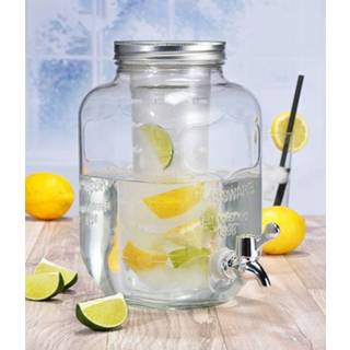 👉 Drankdispenser One Size transparant Glazen drank dispenser/limonadetap met kraantje 4 liter en fruit infuser 8720147842876