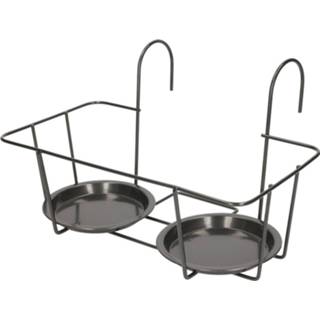 👉 Dubbele grijze bloempot hangers voor potmaat 20 cm metaal - Balkonpothangers voor plantenbakken/bloembakken - Tuin/balkon decoraties