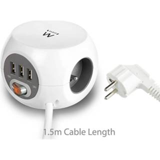 👉 Stekkerdoos wit One Size no color Ewent EW3952 Power Block 3 Sockets Type E + USB - 1,5 Meter 8054392615795
