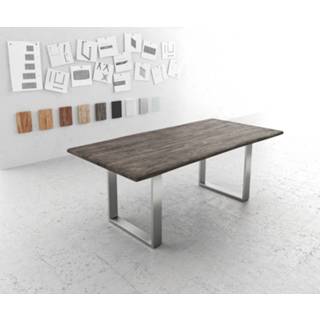 👉 Platina DELIFE Boomtafel Live-Edge 200x100 acacia bovenblad 3,5cm smal frame 4250809394244