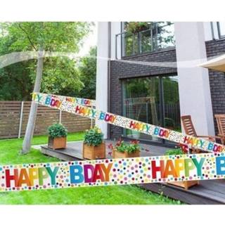 👉 Markeerlint One Size meerkleurig Happy B-day met stippen 15 meter - Feestartikelen Birthday 8719538810259