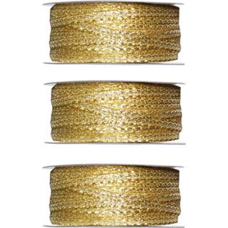 👉 Verpakkings materiaal gouden touwen goud One Size 3x Hobby/decoratie metallic sierlinten 3 mm x 25 meter - Kerst Cadeaulinten draden/touwen Verpakkingsmateriaal 8720276375375