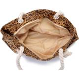 👉 Boodschappennetje bruin One Size Shopper/boodschappen tas luipaard/panter print 43 cm - Stevige boodschappentassen/shopper bag met rits 8720147211122