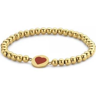 👉 Beads armband rode goudkleurig geelgoud emaille goud vergulde edelstalen met hart 8720143831041