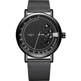 Stalen band mannen YAZOLE 518519 Geeft tijdlijn aan Creatieve wijzerplaat Mode heren mesh quartz horloge