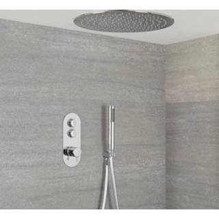 👉 Idro  2-weg Thermostatische Drukknop Douche Handouche Combi & d.40cm Verzonken Ronde Regendouchekop