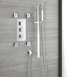 👉 Handdouche chroom Doucheset - 2-Weg Thermostatisch met en Glijstang Vier Zijdouches | Kubix 5059803005571