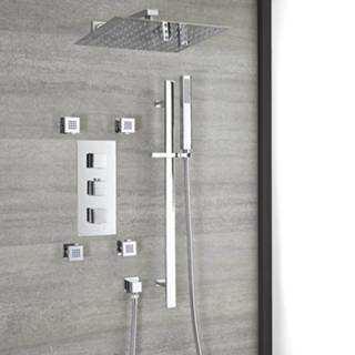 👉 Douchekop chroom Doucheset -3-Weg Thermostatisch met Omstel, en Handdouche Glijstang Zijdouches | Kubix 5059803005649