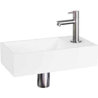 👉 Fonteinset chroom solid surface rechthoekig hangend wit mat Differnz met rechte kraan 8712793559505