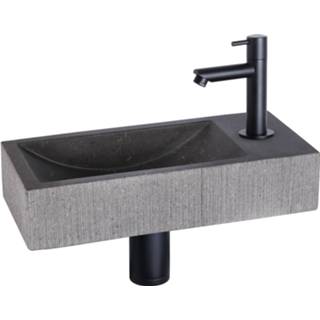 👉 Fonteinset natuursteen zwart Differnz Ribble Bombai black - kraan recht mat 8712793559369