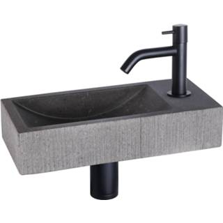 👉 Fonteinset zwart natuursteen Differnz Ribble Bombai black - kraan gebogen mat 8712793559352