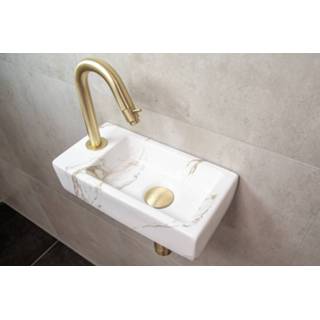 👉 Fonteinset wit messing geborsteld gouden keramiek rechthoekig I-Apa marmer Mueller Mini Apa links met marmeren fontein en gebogen kraan 7434211939935