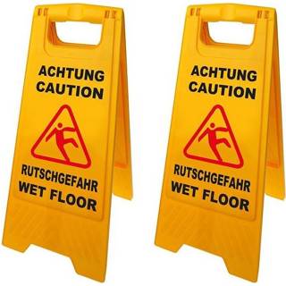 👉 Set van 2x Geel waarschuwingsbord opgepast gladde vloer - 58 cm x 28 cm - Pas op gladde vloer bord - Dweilbord/veiligheidsbord