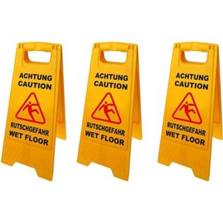 👉 Set van 3x Geel waarschuwingsbord opgepast gladde vloer - 58 cm x 28 cm - Pas op gladde vloer bord - Dweilbord/veiligheidsbord