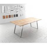 👉 Eettafel RVS DELIFE Swiss-Edge 200x100 acacia champagne frame schuin 4251487147511