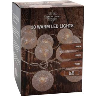 Licht snoer wit witte Lichtsnoer met 10 glitter bolletjes warm op batterij 135 cm