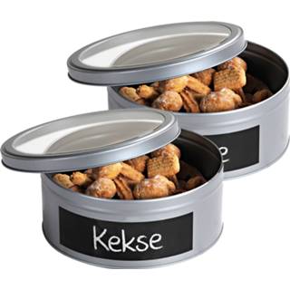 👉 Opbergblik zilveren 2x ronde koekblikken opbergblikken/bewaarblikken 20 cm met krijtbord vlak