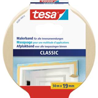 👉 Afplakband One Size crème 3x rollen afplaktape/schilderstape 19 mm x 50 m - Verf afplakband/tape Maskeertape Tesa Masking tape 8720276506649