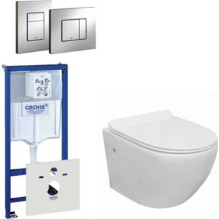 👉 Toiletset chroom wit Go compact Rimfree bestaande uit Grohe inbouwreservoir, met toiletzitting en bedieningsplaat