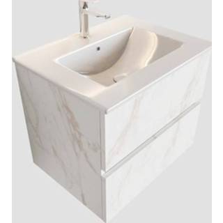 👉 Badmeubel melamine marmer mat MONDIAZ VICA 60cm carrara 2 lades wastafel denia midden met 1 kraangat PC75341574 6011447897836