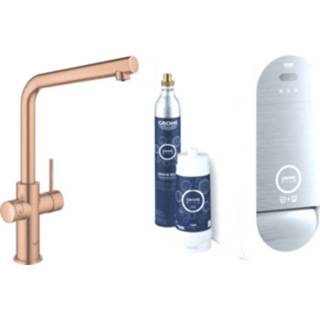 👉 Keukenkraan blauw Warm Sunset geborsteld Grohe Blue Home 1-gats met duo L-uitloop starterkit WiFi bluetooth Chilled & Sparkling 3x gekoeld + bruisend water 31454DL1 4005176488924