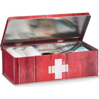 👉 Opbergdoos metalen blikken One Size rood 1x EHBO opbergdozen/blikken verbandtrommels 26 x 14 cm - Vakantie In huis Opbergen Opbergblikken Verbanddozen/verbandtrommels Lege 8720276541459