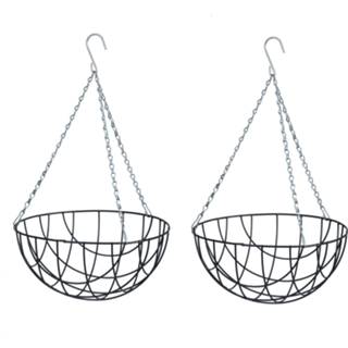 Hanging basket grijs metaal 3x stuks / plantenbak donkergrijs met ketting 16 x 30 cm - bloemenmand
