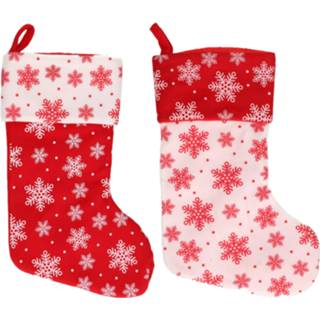 👉 Kerstsokken rood witte 2x stuks rood/witte met sneeuwvlokken print 40 cm