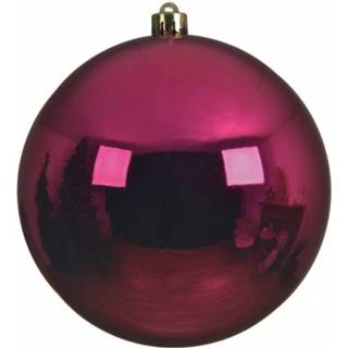 1x Grote bessen roze kerstballen van 14 cm glans van kunststof