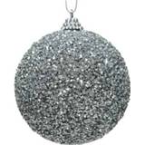 👉 4x Zilveren glitter/kralen kerstballen 8 cm kunststof - Onbreekbare kerstballen - Kerstboomversiering zilver