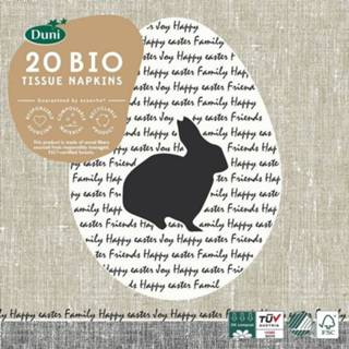 👉 20x Pasen servetten konijn rustiek grijs/beige 33 x 33 cm - Pasen thema papieren tafeldecoraties