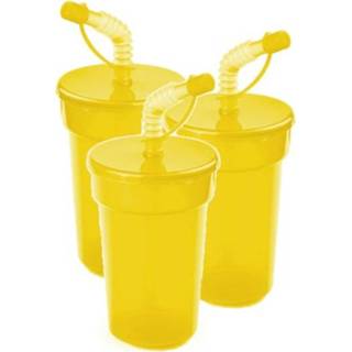 👉 Drinkbeker geel kinderen 6x stuks afsluitbare 400 ml met rietje