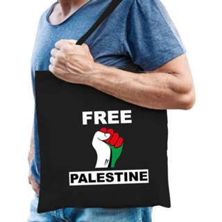 👉 Katoenen tas zwart volwassenen mannen Free Palestine tasje heren - Palestina met Palestijnse vlag in vuist