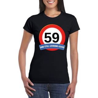 👉 Verkeersbord zwart katoen vrouwen active leeftijd 59 jaar t-shirt dames
