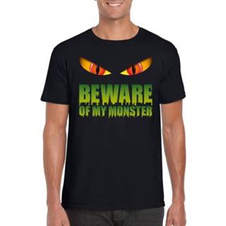 👉 Shirt zwart katoen mannen active Beware of my monster Halloween t-shirt heren