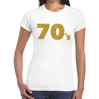 👉 Shirt wit goud katoen vrouwen active 70's glitter t-shirt dames