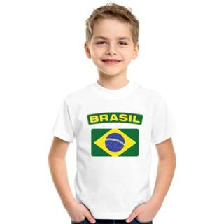 👉 Shirt wit katoen kinderen active jongens meisjes T-shirt Brazilie vlag en