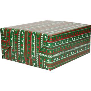 👉 Kerstpapier groen papier active 1x rol donkergroen met gekleurde sterren 70 x 200 cm