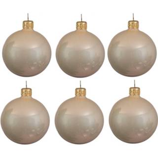 Kerstbal creme parel glas active 6x Licht parel/champagne kerstballen 6 cm glanzende kerstversiering